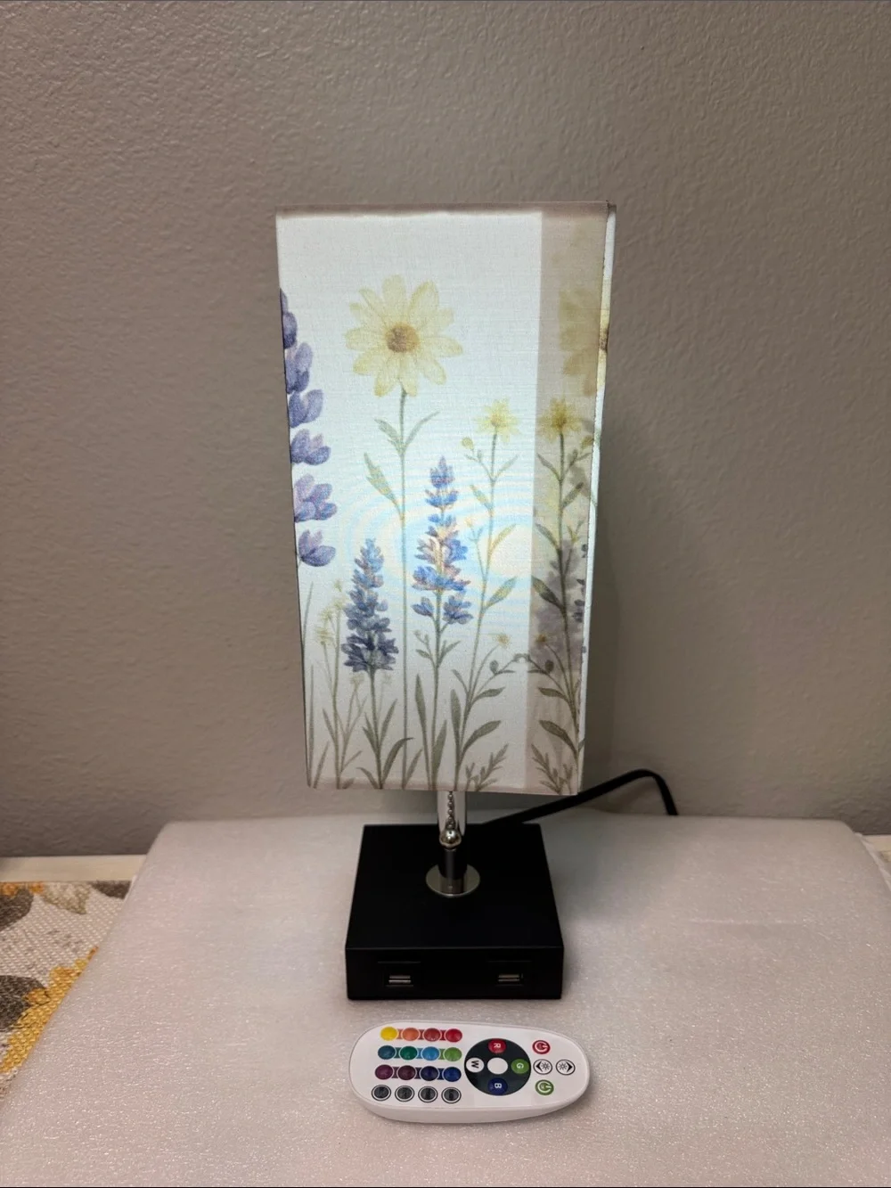 ✨Floral Linen Column Table Lamp with Remote - Pink, Purple, Yellow✨